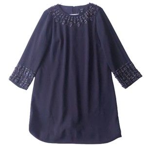 J. Crew Black Beaded Long sleeve Shift Dress Women's Sz 8 NWT